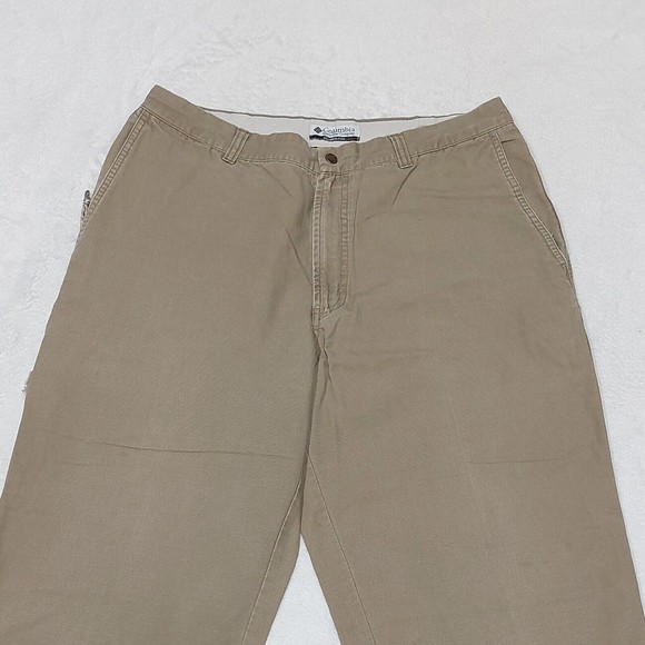 COLUMBIA Canvas Men's Outdoor Hiking Pants Size 36x30 Flat Front Tan Khaki - Picture 4 of 13